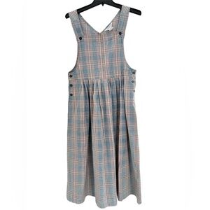 Vintage Compagnie Internationale Express Cotton Plaid Pinafore Dress M Red Blue